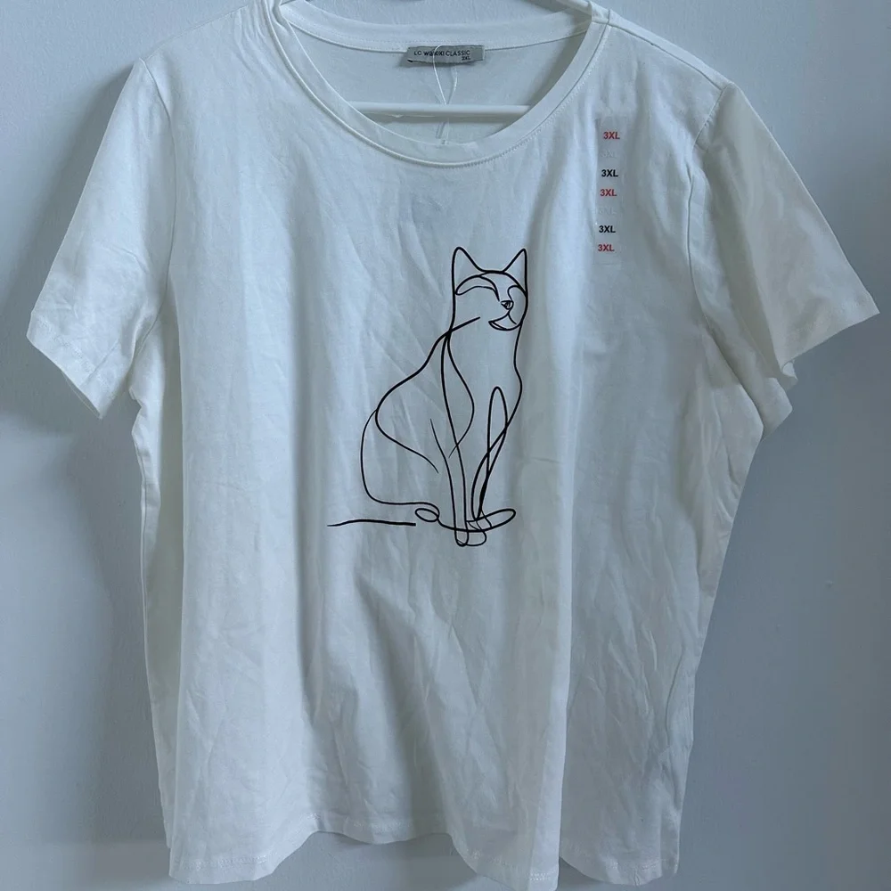 LC WAIKIKI CLASSIC size 3XL, White Cat Line Art T-Shirt. NWT!